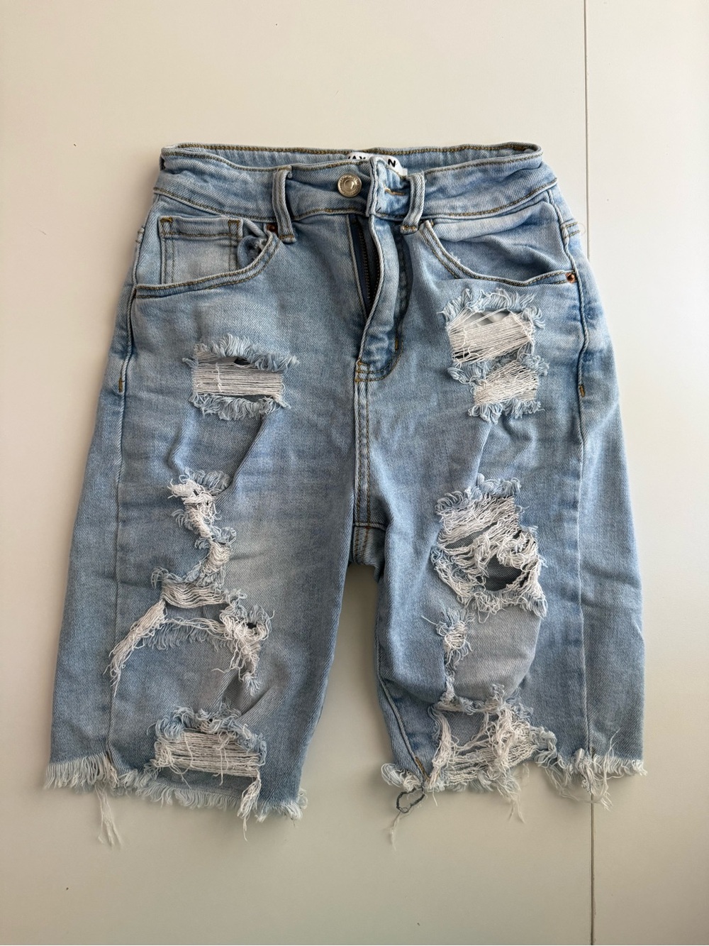 Wax Jean Light Blue Distressed Denim Shorts